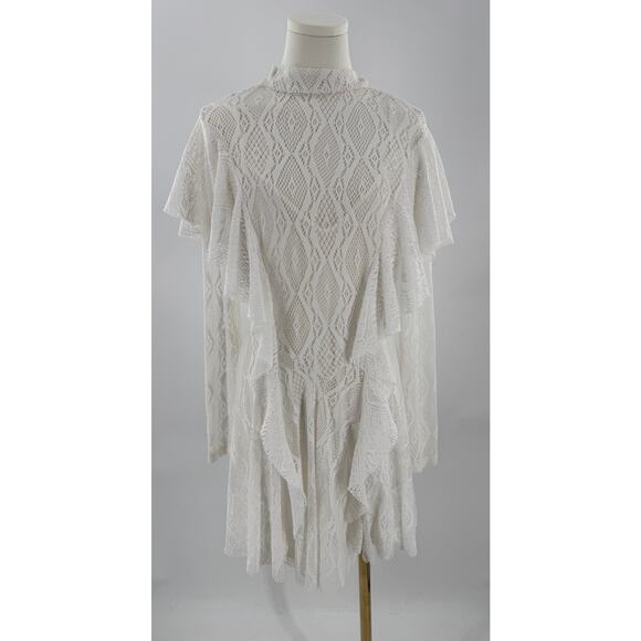 Free People Rock Candy Ivory White Lace Dress Long Sleeve Ruffle Mini Small NWT - Picture 4 of 9